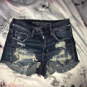 American eagle high rise distressed shorts